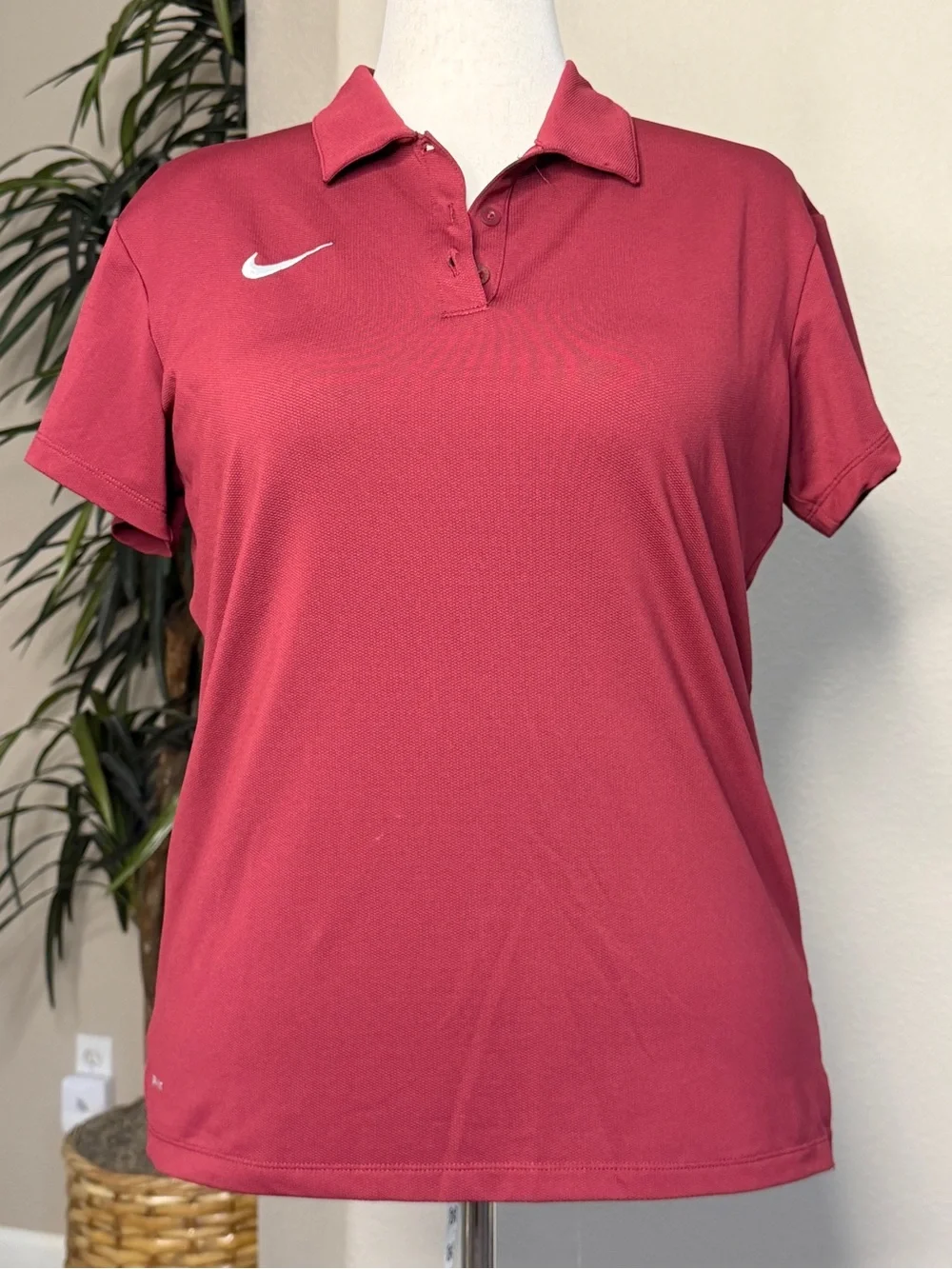 Nike Women's Rose Red Short-Sleeve Polo Top with White Swoosh
